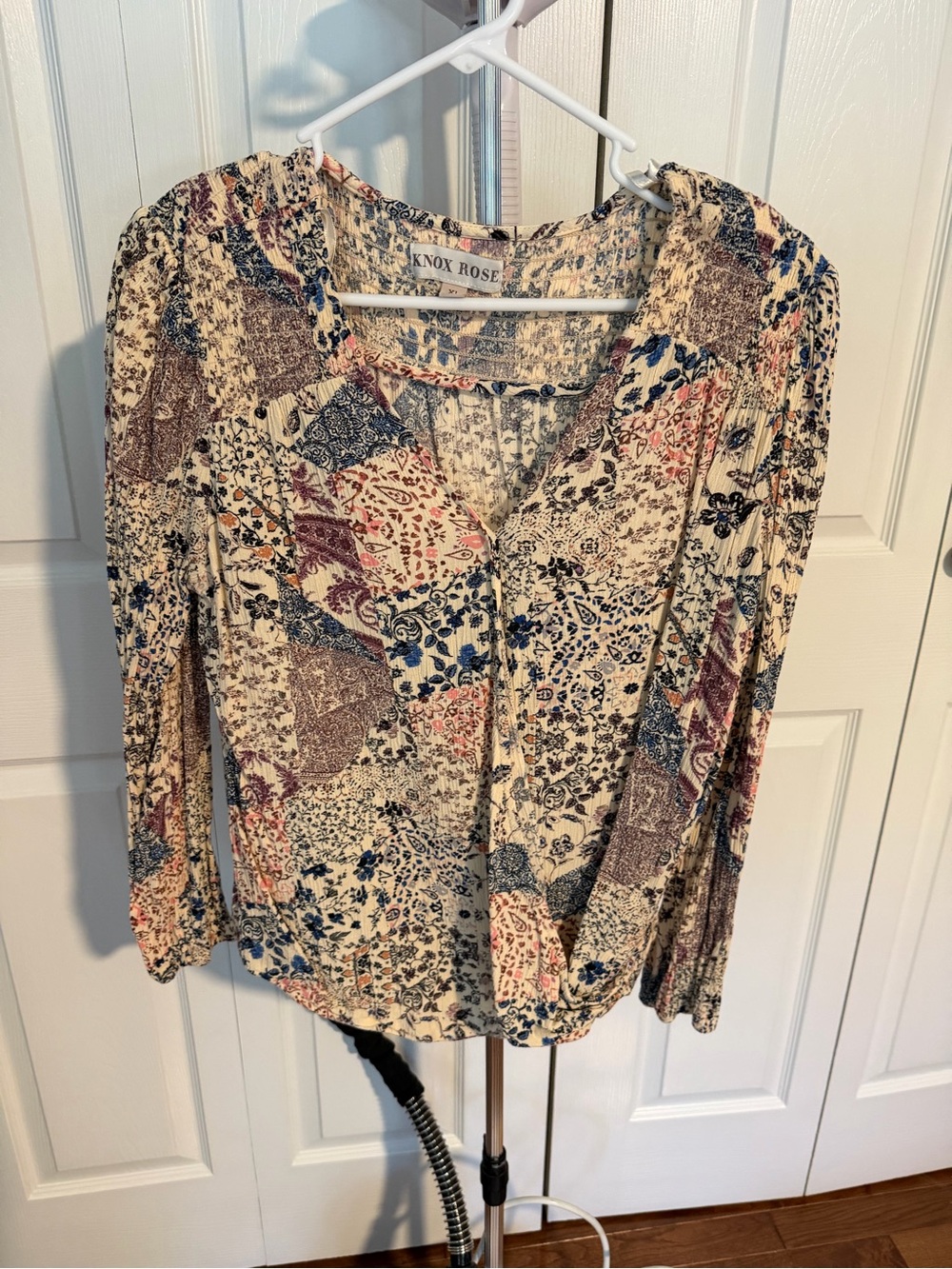 Knox Rose Cream Patchwork Floral Long-Sleeve Button Top